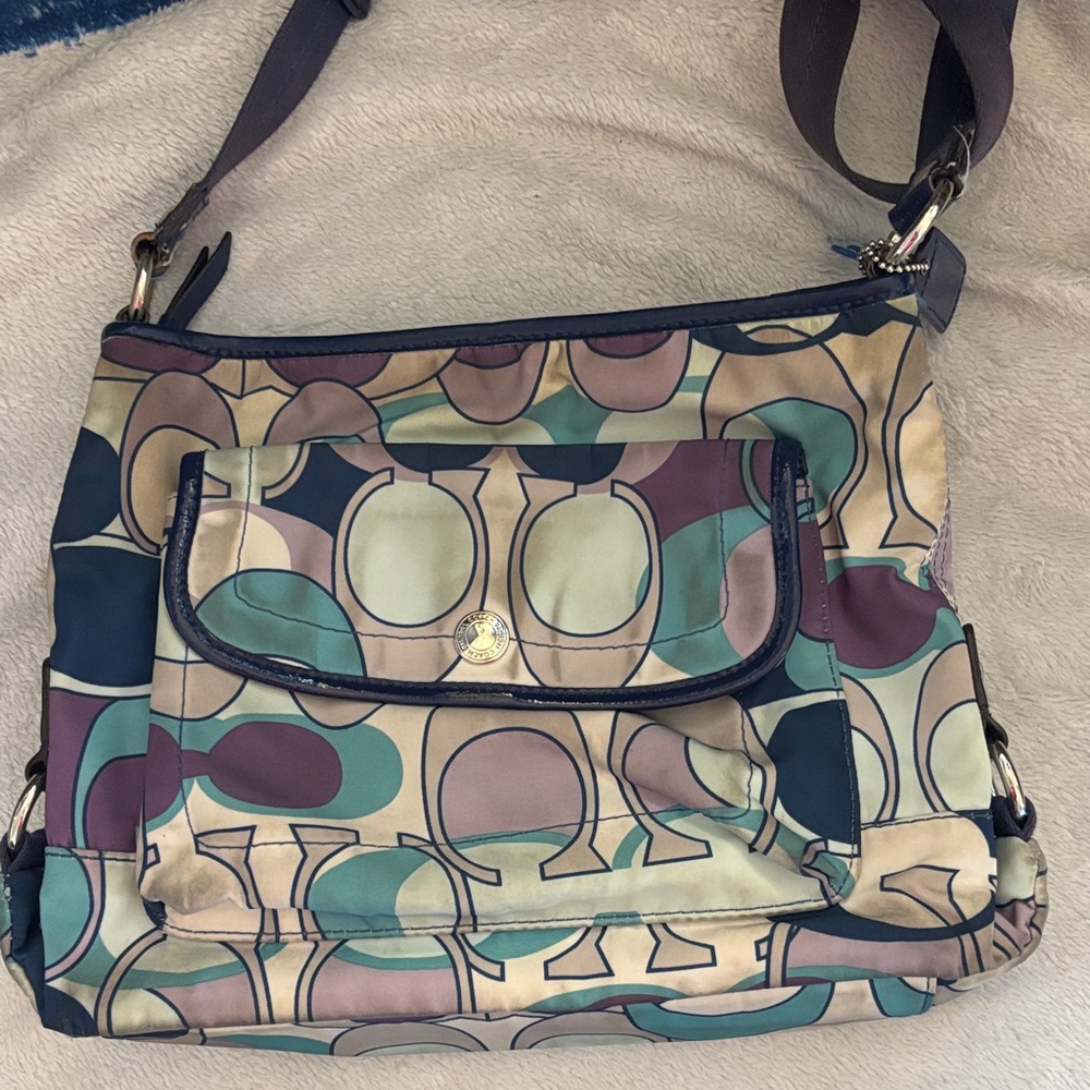 Coach Multicolor Signature Crossbody in Beige, Teal, Mauve and Navy